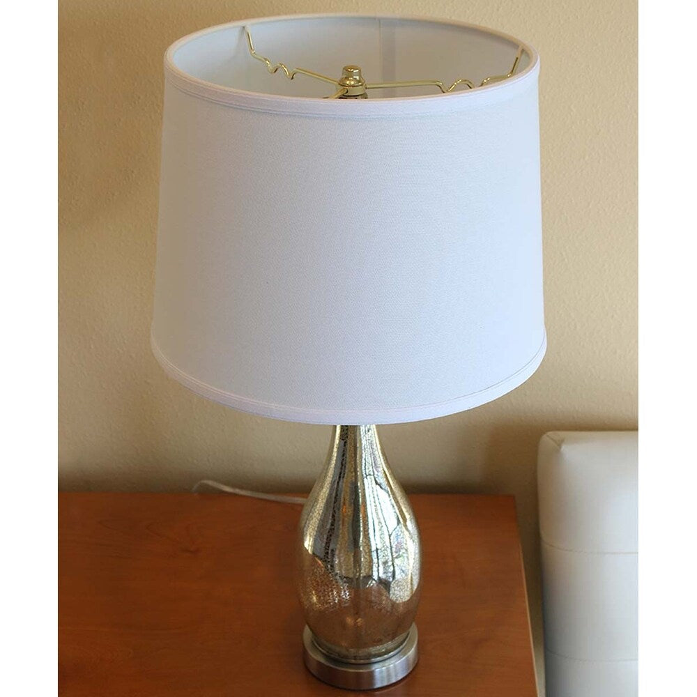 27" Teardrop Lamp Base 2 Pack, Mercury Silver/Gold Glass Table Lamp Set with White Linen Shades