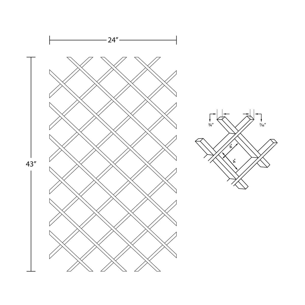 28-Bottle Trimmable Wine Rack Lattice Panel Inserts - Solid North American Alder