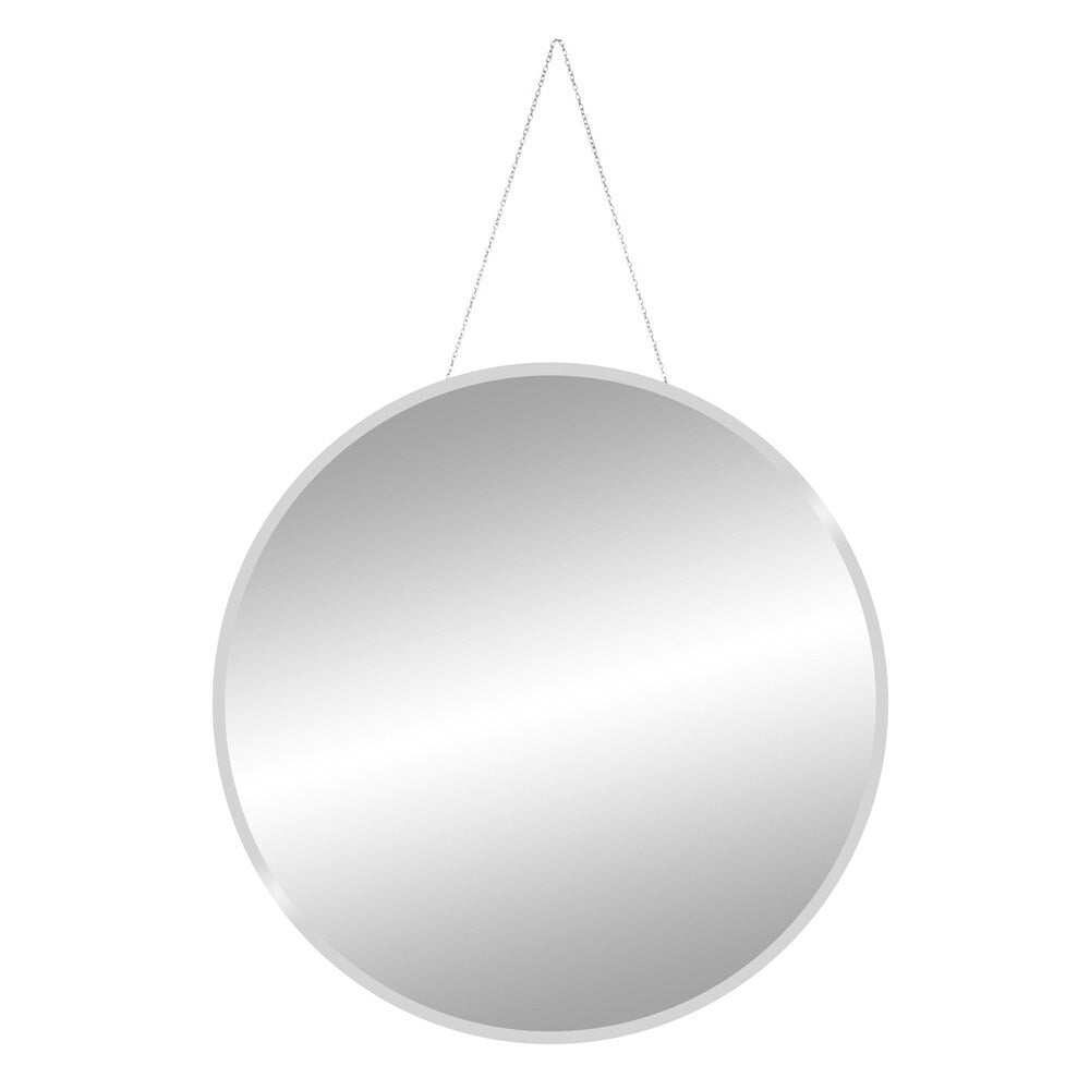 28 Inch Frameless Beveled Wall Mirror With Hanging Chain - Silver