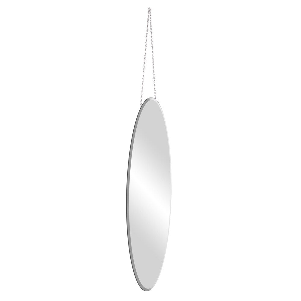 28 Inch Frameless Beveled Wall Mirror With Hanging Chain - Silver