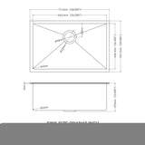 28 inch Undermount Kitchen Sink Gunmetal Black Stainless Steel Deep Single Bowl Kitchen - 28" x 18" x 10"