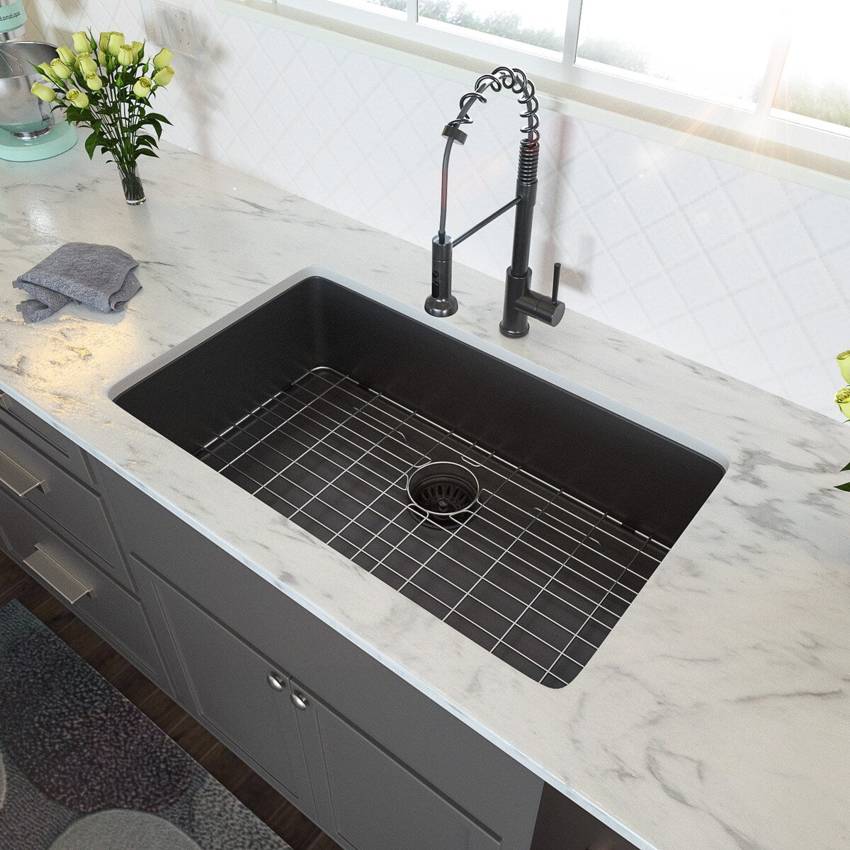 28 inch Undermount Kitchen Sink Gunmetal Black Stainless Steel Deep Single Bowl Kitchen - 28" x 18" x 10"