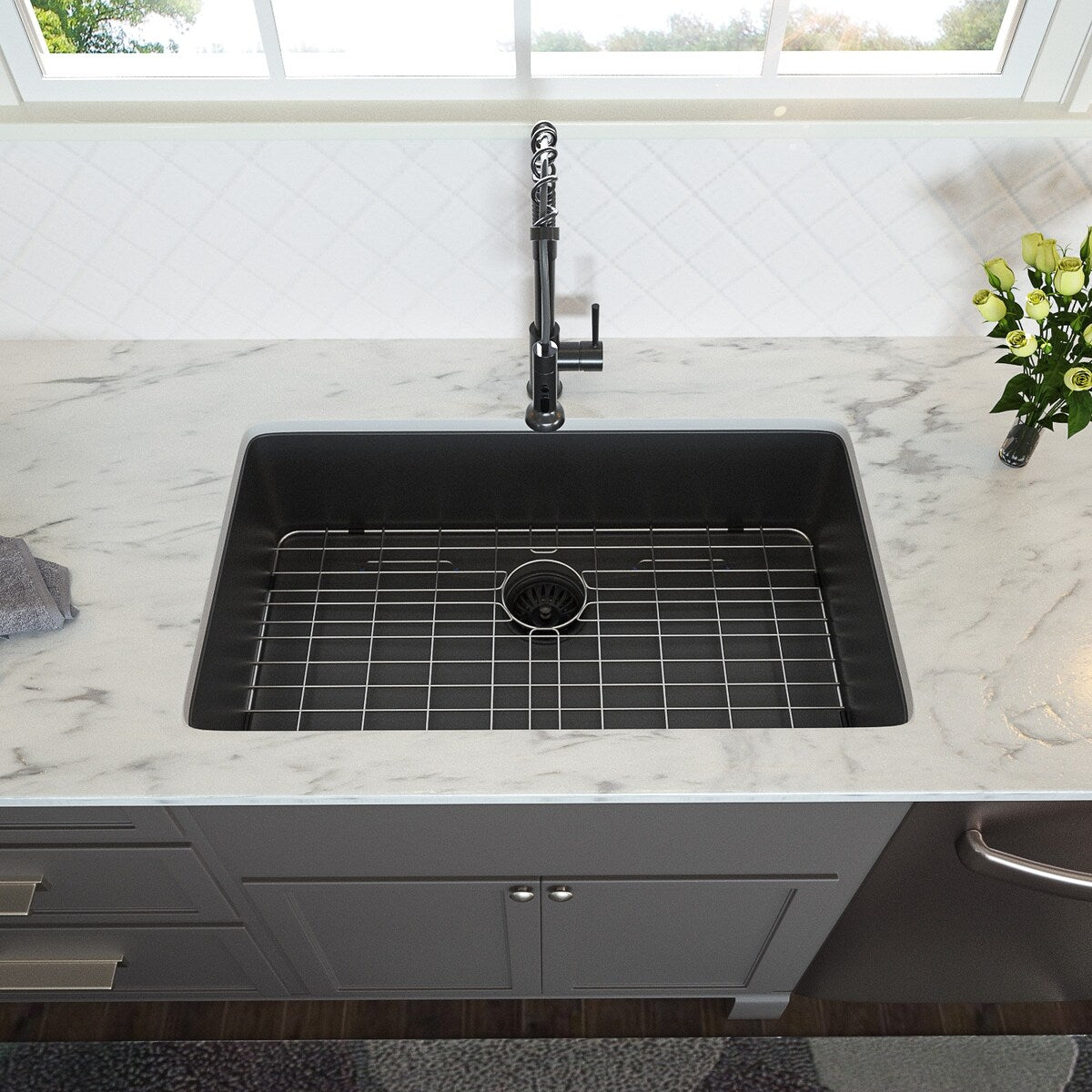 28 inch Undermount Kitchen Sink Gunmetal Black Stainless Steel Deep Single Bowl Kitchen - 28" x 18" x 10"