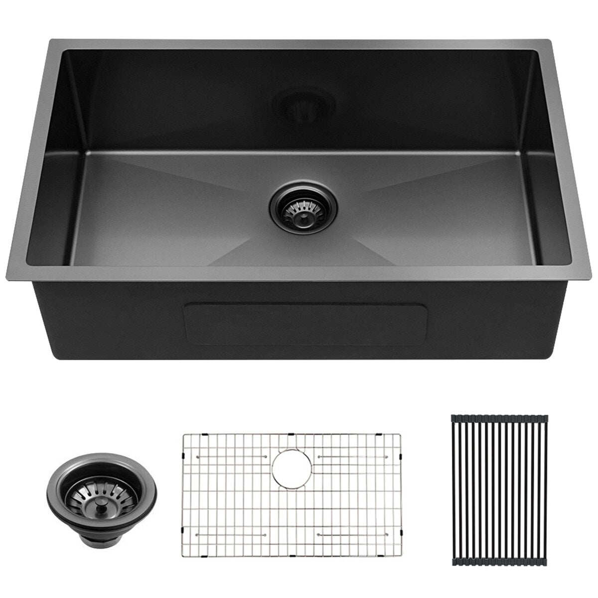 28 inch Undermount Kitchen Sink Gunmetal Black Stainless Steel Deep Single Bowl Kitchen - 28" x 18" x 10"