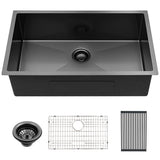 28 inch Undermount Kitchen Sink Gunmetal Black Stainless Steel Deep Single Bowl Kitchen - 28" x 18" x 10"