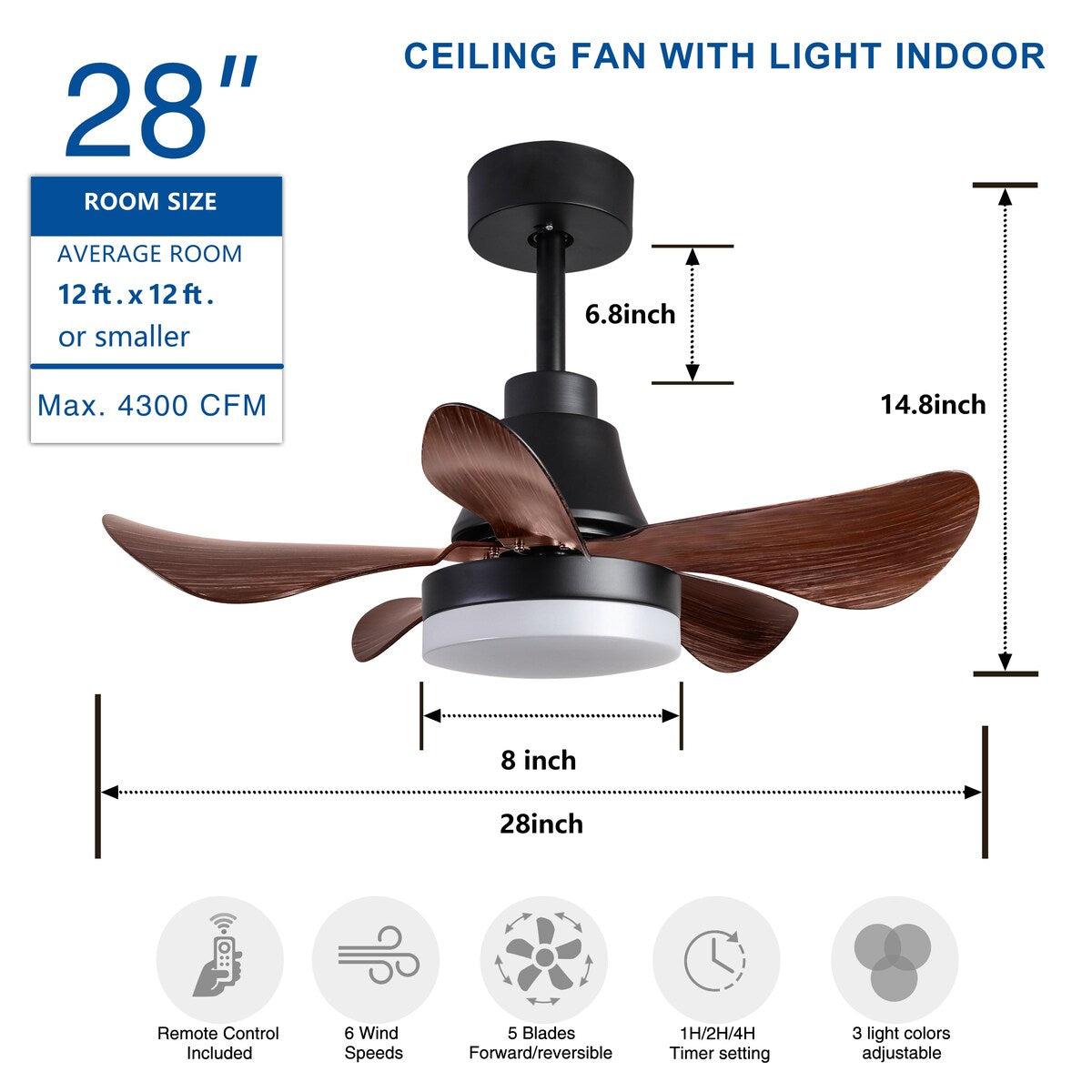 28 lnch Ceiling Fan with Lights Remote Control,Small Ceiling Fan Flush Mount - N/A