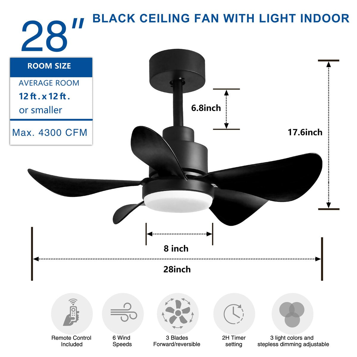 28 lnch Ceiling Fan with Lights Remote Control,Small Ceiling Fan Flush Mount - N/A