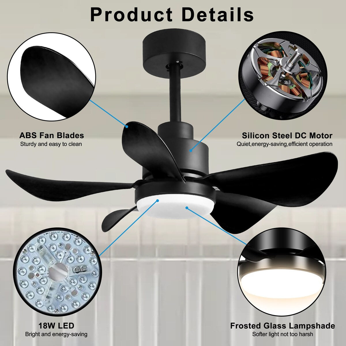 28 lnch Ceiling Fan with Lights Remote Control,Small Ceiling Fan Flush Mount - N/A