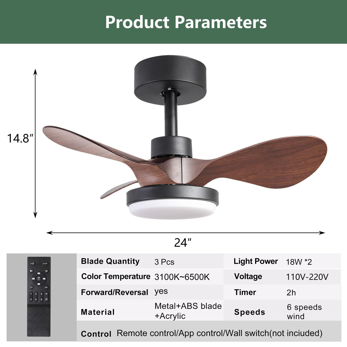 28 lnch Ceiling Fan with Lights Remote Control,Small Ceiling Fan Flush Mount - N/A
