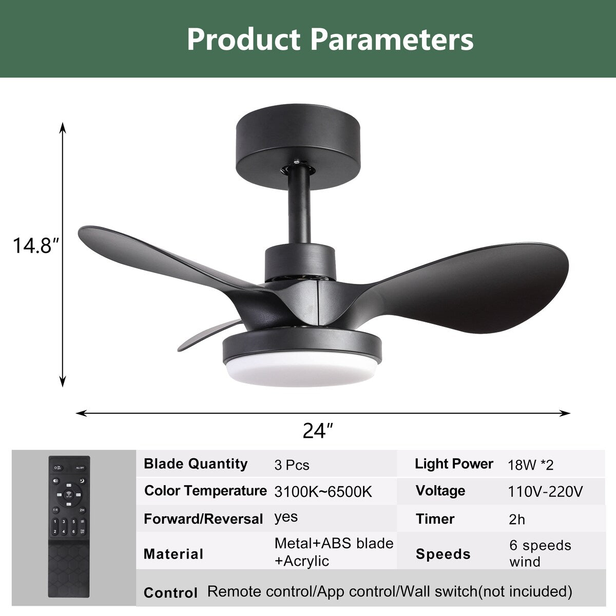 28 lnch Ceiling Fan with Lights Remote Control,Small Ceiling Fan Flush Mount - N/A