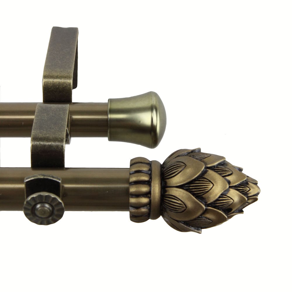 InStyleDesign Lotus Adjustable Antique Brass Curtain Rod Set with Finial