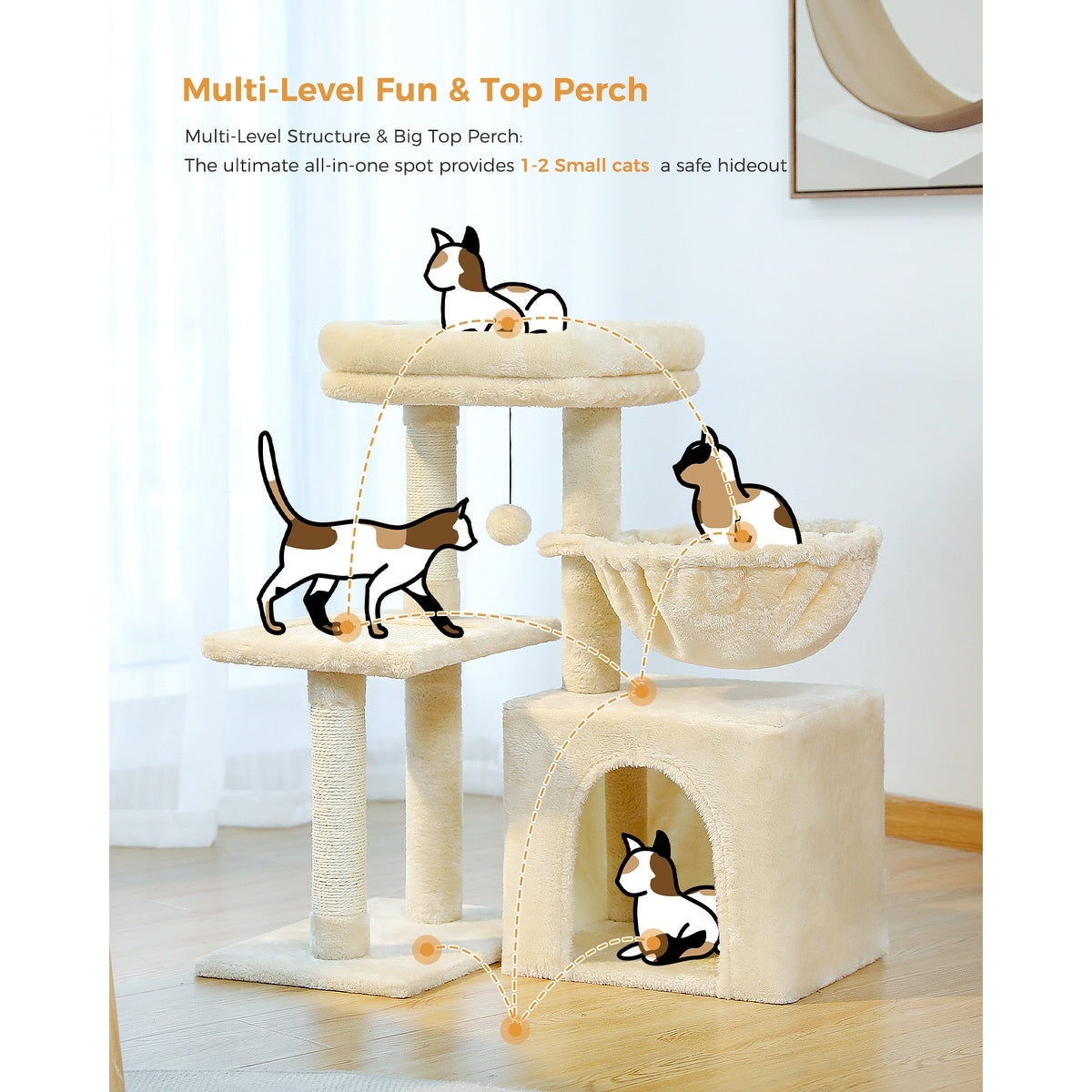 28.3in. Deluxe Cat Tower whit Large Basket Top perch and Scratching Post Pad