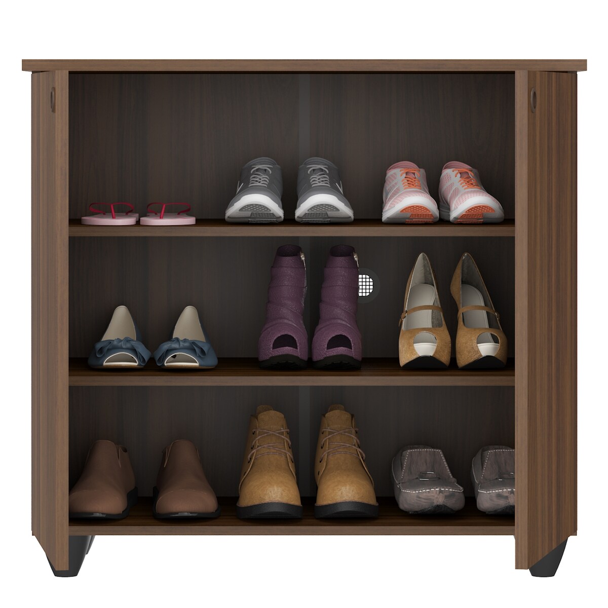 28.5 Inch 2 Door Wooden Shoe Chest with Grain Details and Tapered Legs, Brown