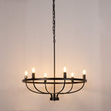 YANSUN 28.54 in. 6-Light Black Wagon Wheel Pendant Linght Vintage Farmhouse Industrial Candle Chandelier for Dining Room Hallway