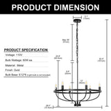 YANSUN 28.54 in. 6-Light Black Wagon Wheel Pendant Linght Vintage Farmhouse Industrial Candle Chandelier for Dining Room Hallway