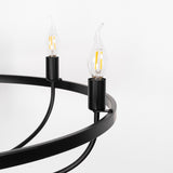 YANSUN 28.54 in. 6-Light Black Wagon Wheel Pendant Linght Vintage Farmhouse Industrial Candle Chandelier for Dining Room Hallway