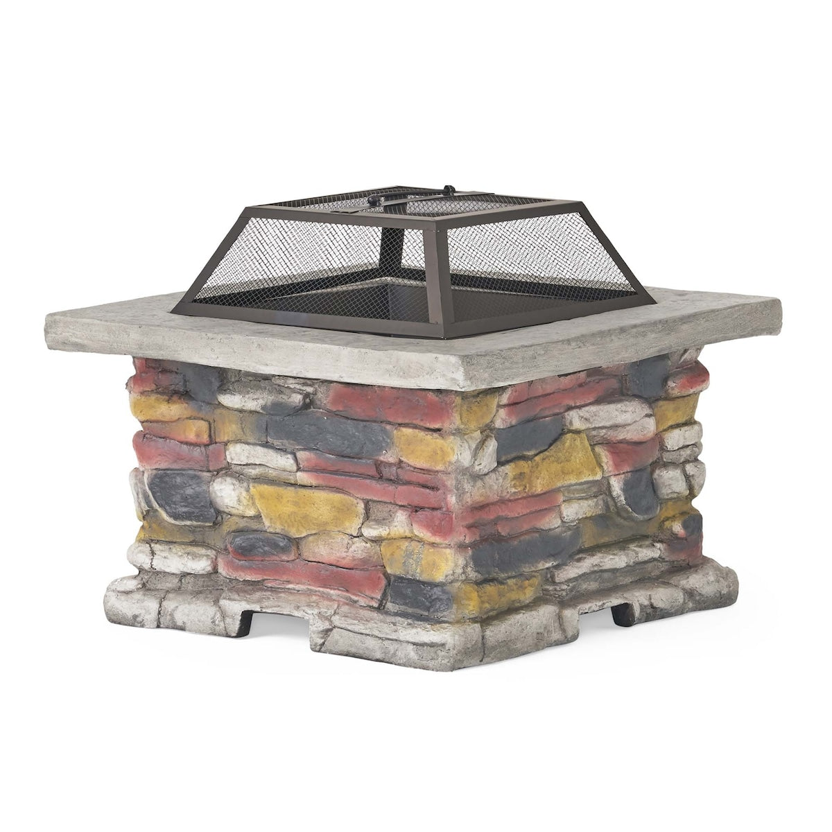 28.7 in. W x 22 in. H Stone Square Wood Burning Outdoor Fire Pit