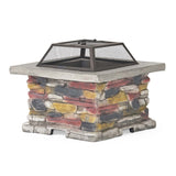 28.7 in. W x 22 in. H Stone Square Wood Burning Outdoor Fire Pit