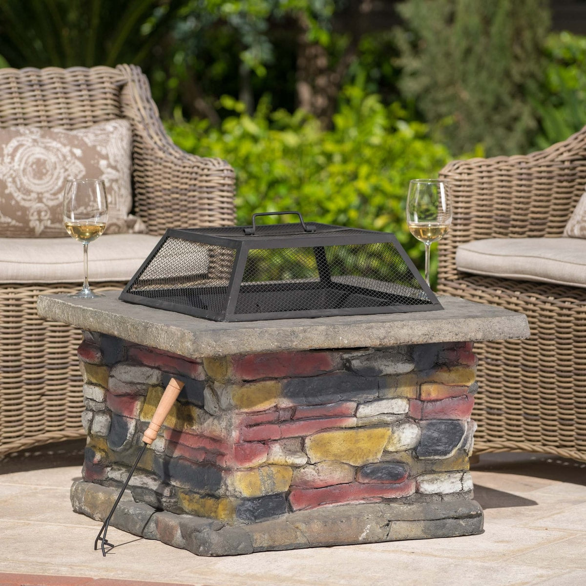28.7 in. W x 22 in. H Stone Square Wood Burning Outdoor Fire Pit