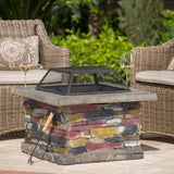 28.7 in. W x 22 in. H Stone Square Wood Burning Outdoor Fire Pit