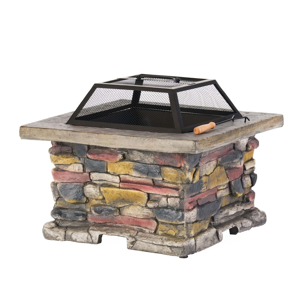 28.7 in. W x 22 in. H Stone Square Wood Burning Outdoor Fire Pit
