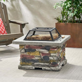 28.7 in. W x 22 in. H Stone Square Wood Burning Outdoor Fire Pit