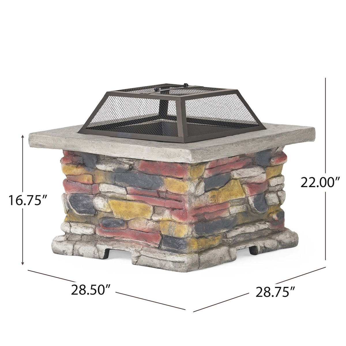 28.7 in. W x 22 in. H Stone Square Wood Burning Outdoor Fire Pit