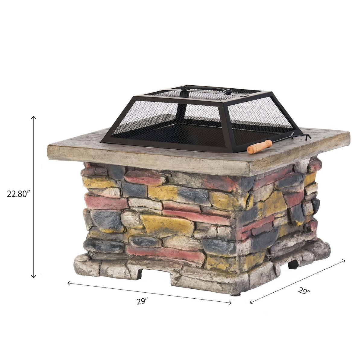28.7 in. W x 22 in. H Stone Square Wood Burning Outdoor Fire Pit