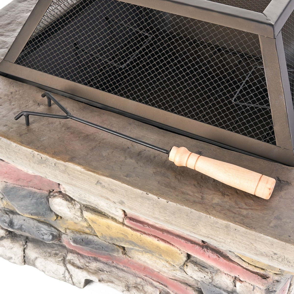 28.7 in. W x 22 in. H Stone Square Wood Burning Outdoor Fire Pit