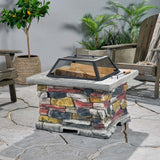 28.7 in. W x 22 in. H Stone Square Wood Burning Outdoor Fire Pit