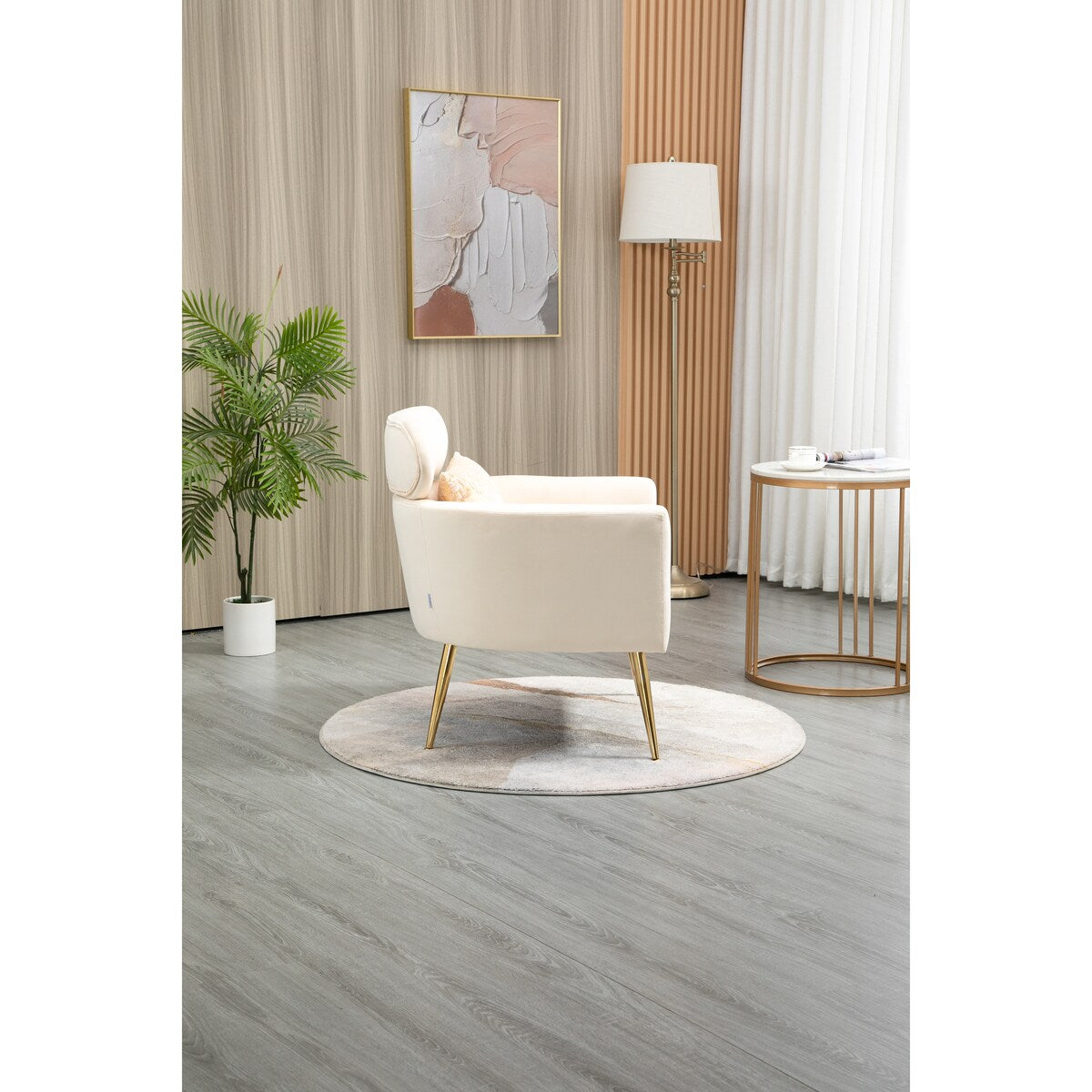 28.74" W Velvet Upholstered Accent Chair, Arm Chair with Pillow Back, Comefortable Cushion and Gold Metal Legs