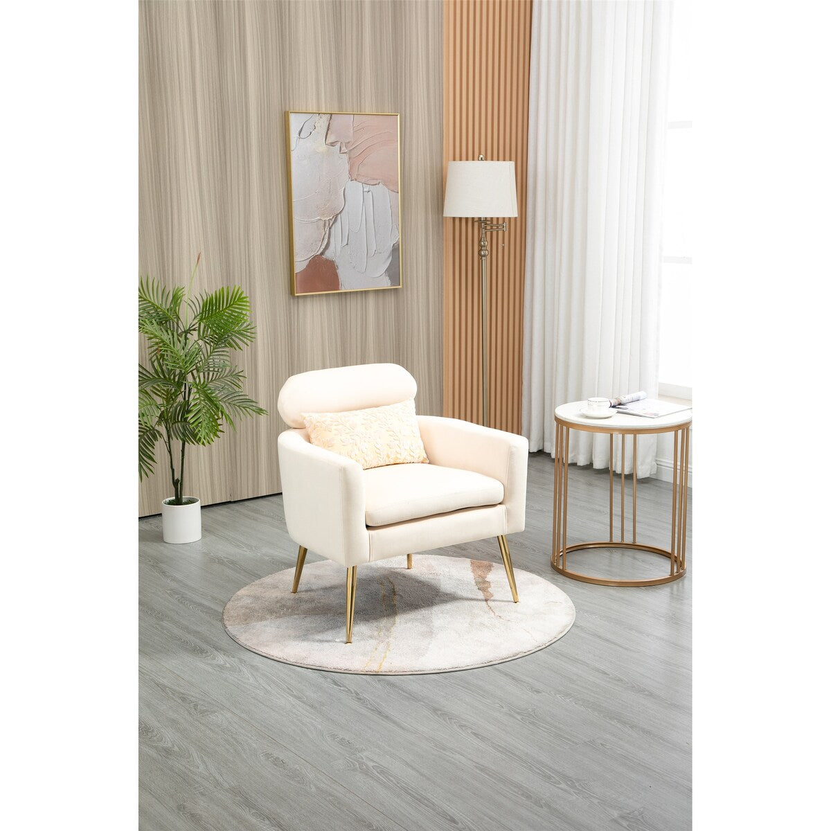28.74" W Velvet Upholstered Accent Chair, Arm Chair with Pillow Back, Comefortable Cushion and Gold Metal Legs