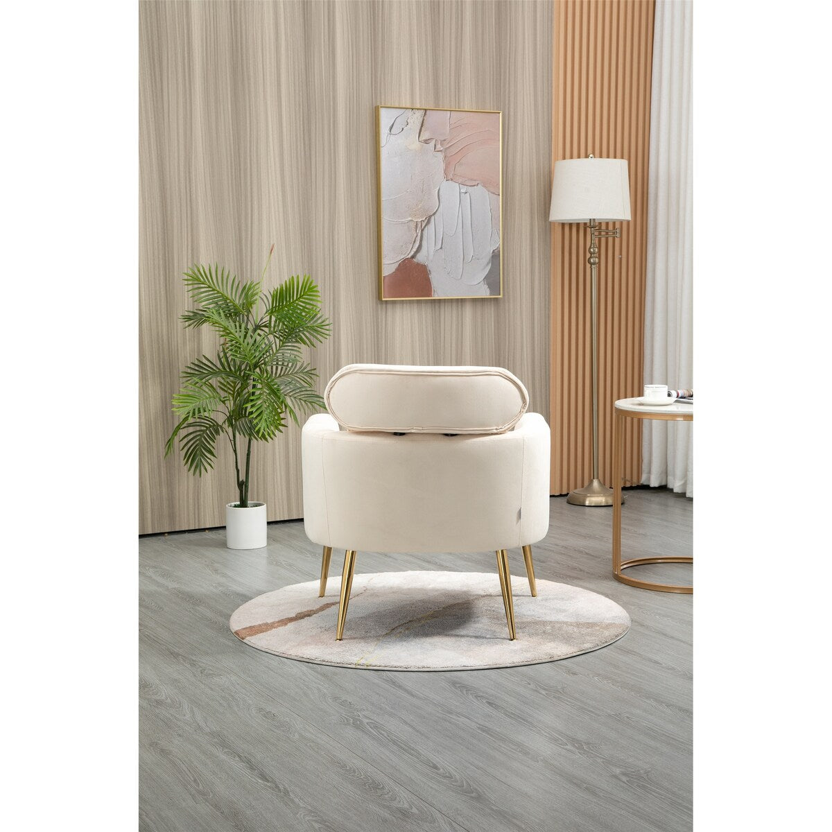 28.74" W Velvet Upholstered Accent Chair, Arm Chair with Pillow Back, Comefortable Cushion and Gold Metal Legs