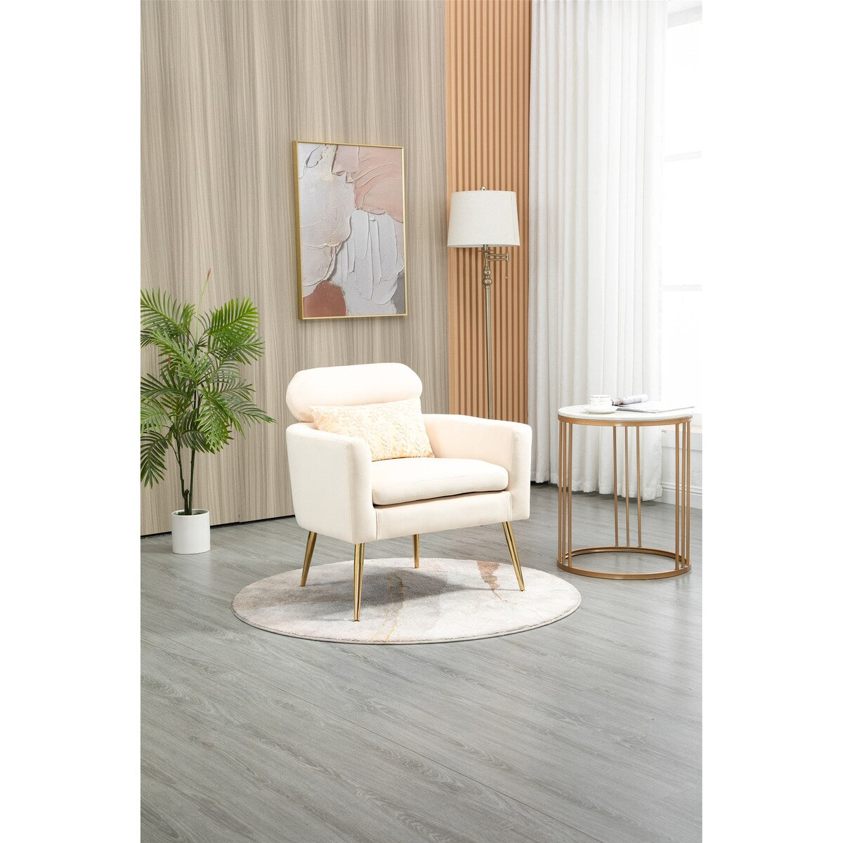 28.74" W Velvet Upholstered Accent Chair, Arm Chair with Pillow Back, Comefortable Cushion and Gold Metal Legs