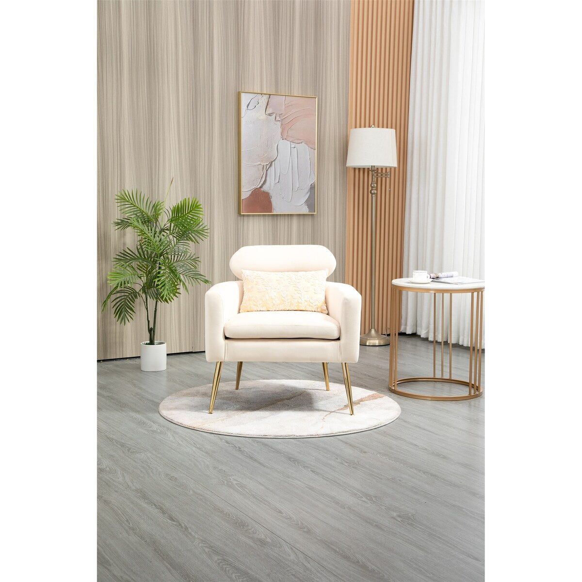 28.74" W Velvet Upholstered Accent Chair, Arm Chair with Pillow Back, Comefortable Cushion and Gold Metal Legs