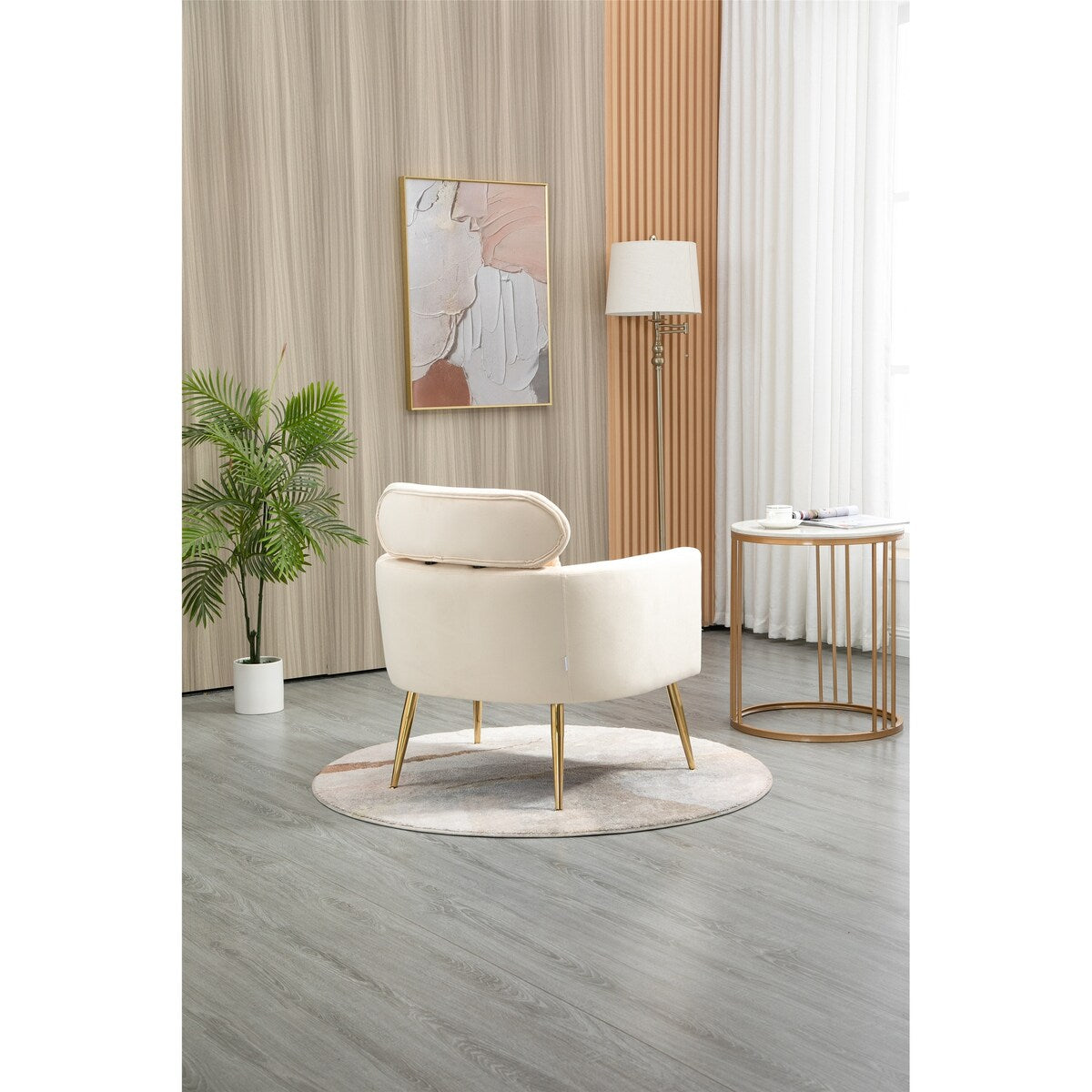 28.74" W Velvet Upholstered Accent Chair, Arm Chair with Pillow Back, Comefortable Cushion and Gold Metal Legs
