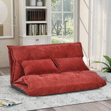 (Red) Sofa Bed Adjustable Folding Futon Sofa Leisure Sofa Bed with Two Pillows