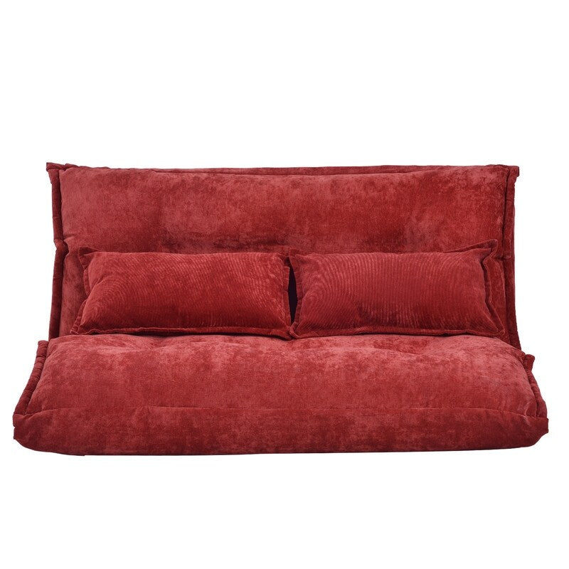 (Red) Sofa Bed Adjustable Folding Futon Sofa Leisure Sofa Bed with Two Pillows