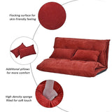 (Red) Sofa Bed Adjustable Folding Futon Sofa Leisure Sofa Bed with Two Pillows