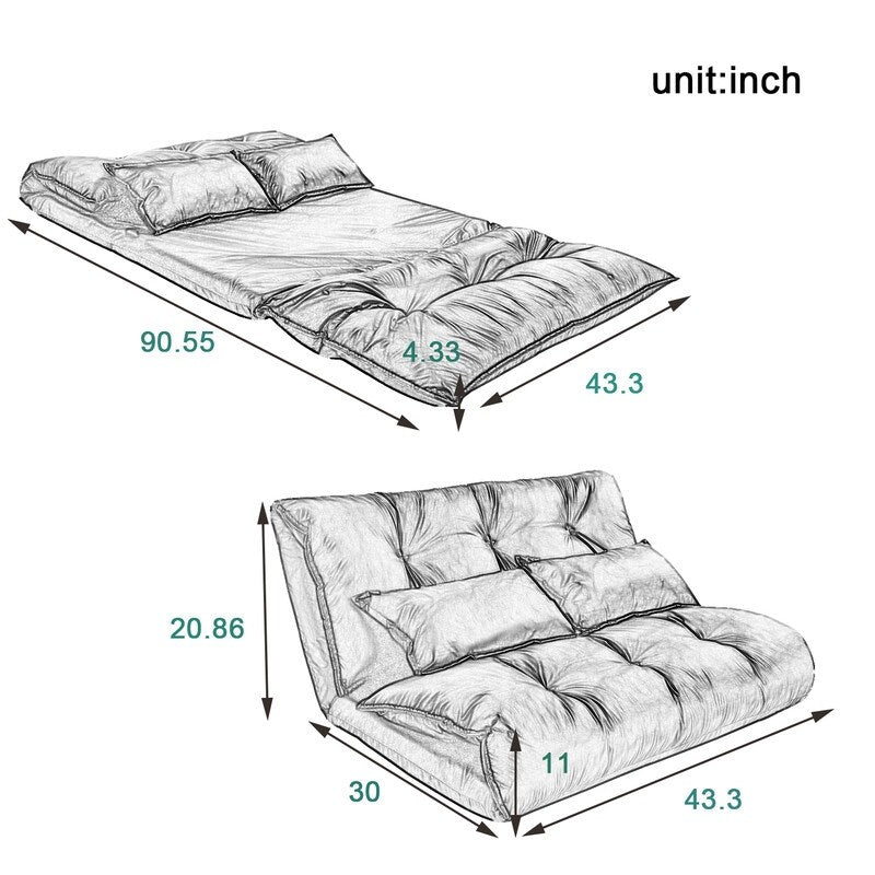 (Red) Sofa Bed Adjustable Folding Futon Sofa Leisure Sofa Bed with Two Pillows