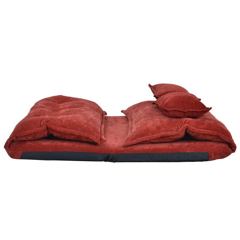 (Red) Sofa Bed Adjustable Folding Futon Sofa Leisure Sofa Bed with Two Pillows