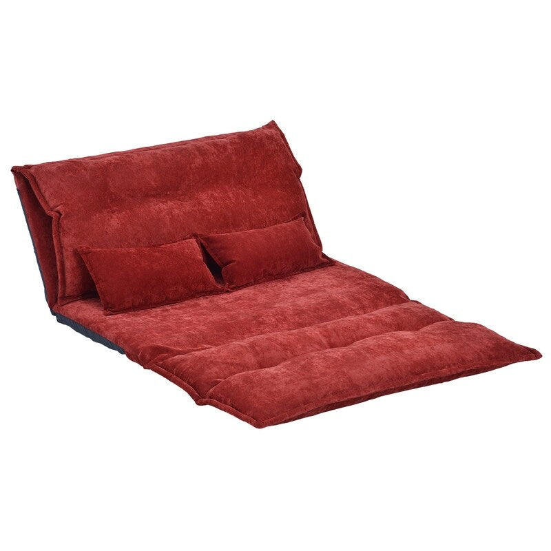(Red) Sofa Bed Adjustable Folding Futon Sofa Leisure Sofa Bed with Two Pillows