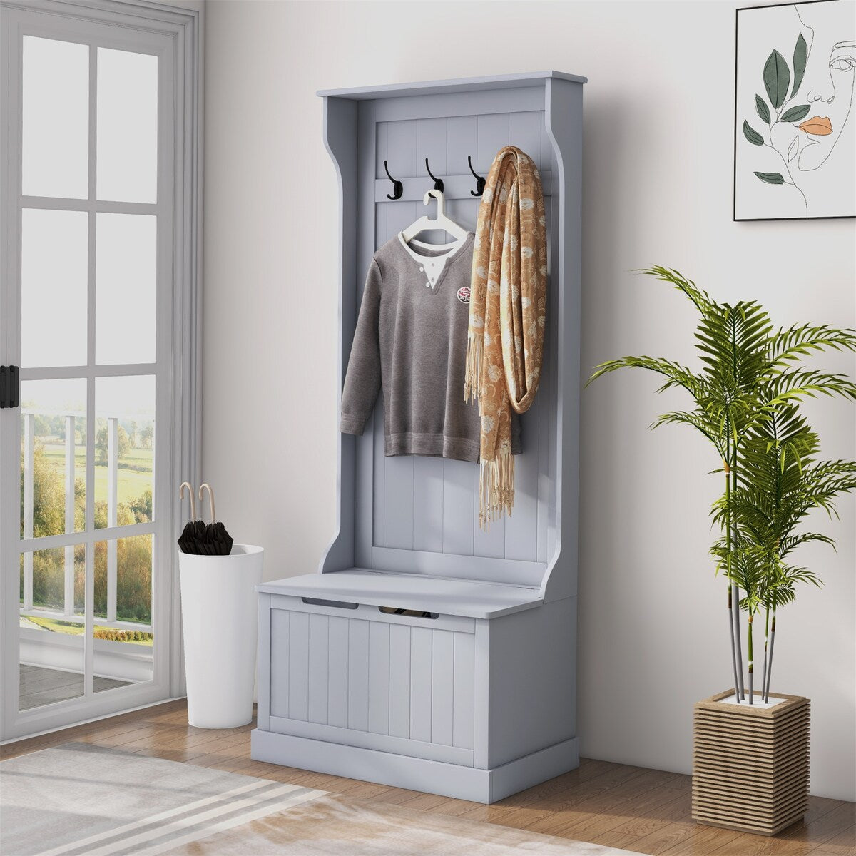 28" 3-In-1 Entryway Hall Tree with Storage Bench