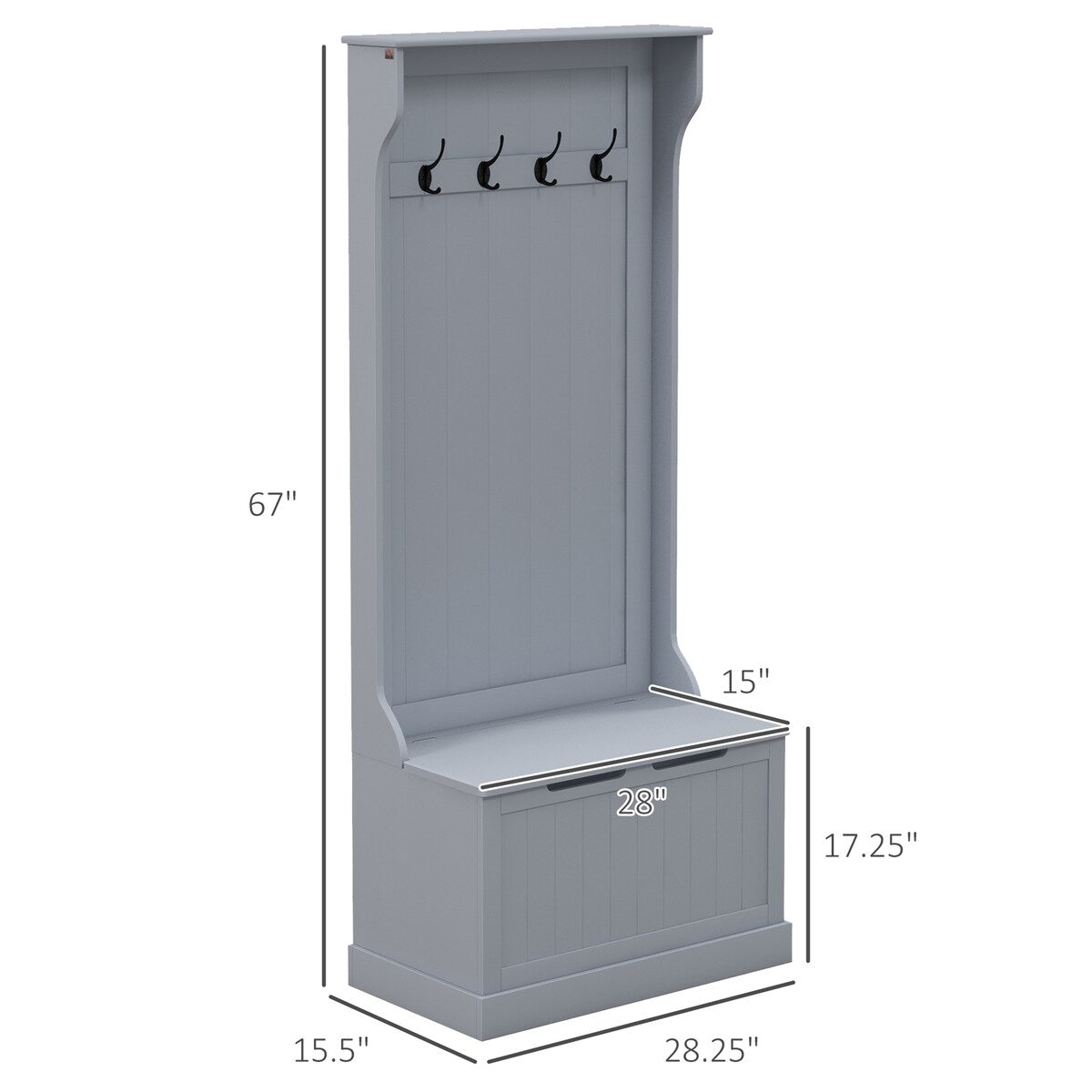 28" 3-In-1 Entryway Hall Tree with Storage Bench