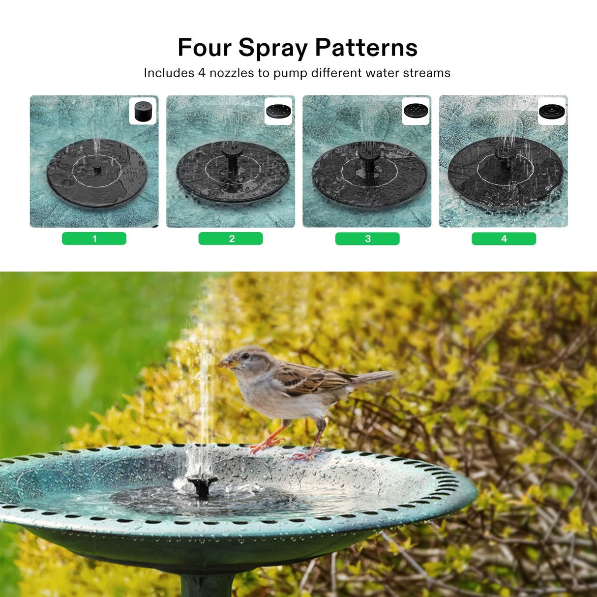28" Solar Bird Bath, Solar Powered Pond Fountain Combo Set for Outdoors, Gardens, Patio, Yard, Deck, Green