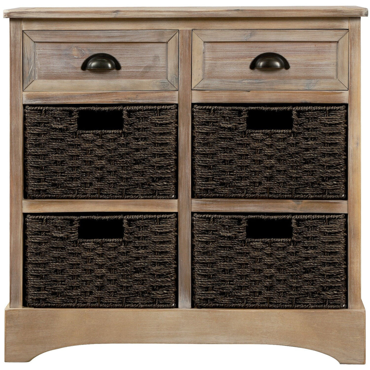 28'' Wood 2 Drawers Storage Cabinet with 4 Rattan Basket