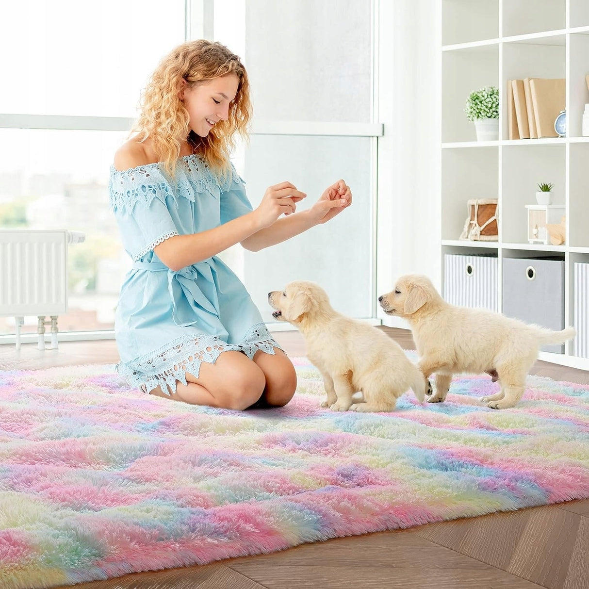 Fluffy Rainbow Nursery Rugs for Girls Kids Play Room Mats