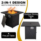 28 in. x 24.4 in. 50,000 BTU Full Iron Gas Fire Pit Square Brazier Table with Lid - 28*28*24.4 INCH