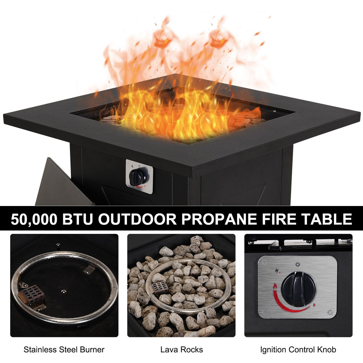28 in. x 24.4 in. 50,000 BTU Full Iron Gas Fire Pit Square Brazier Table with Lid - 28*28*24.4 INCH