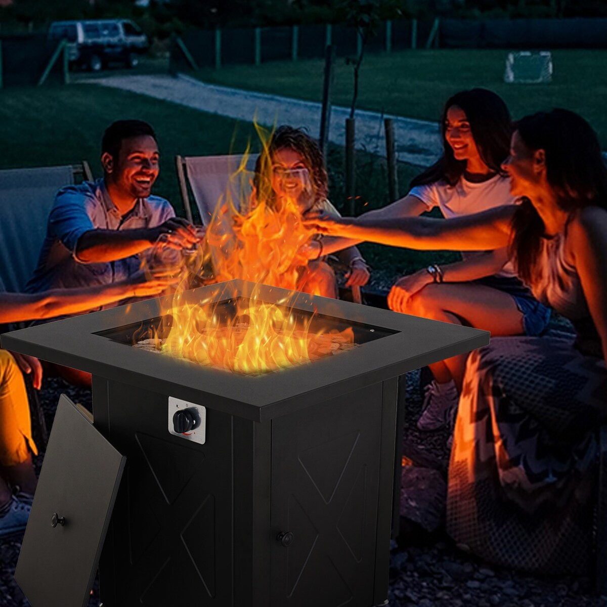 28 in. x 24.4 in. 50,000 BTU Full Iron Gas Fire Pit Square Brazier Table with Lid - 28*28*24.4 INCH